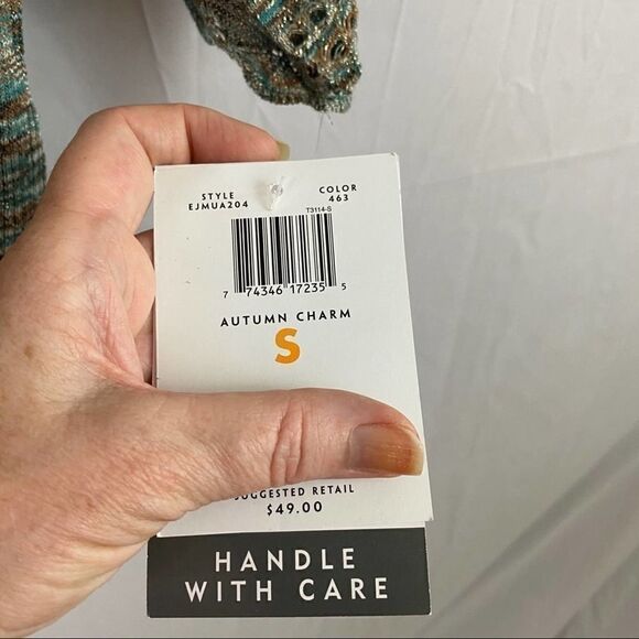 Emma E James Metallic Multi Color Knitted Winged Sleeve Sweater Size Small - Picture 4 of 10